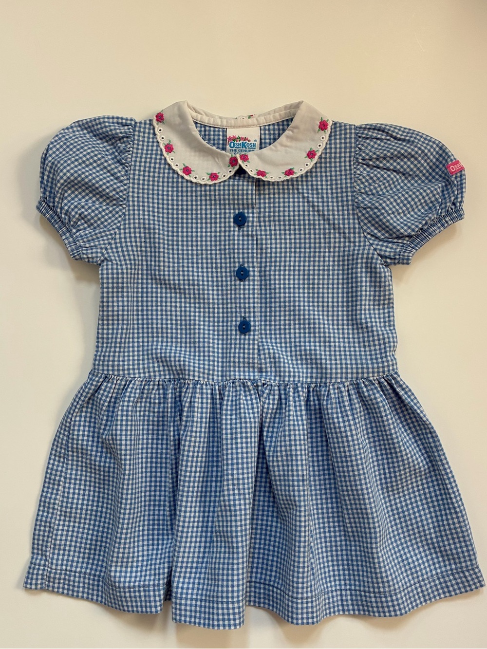 OshKosh B'gosh Blue Gingham Dress 2T~Vintage OshKosh Peter Pan Collar Dress